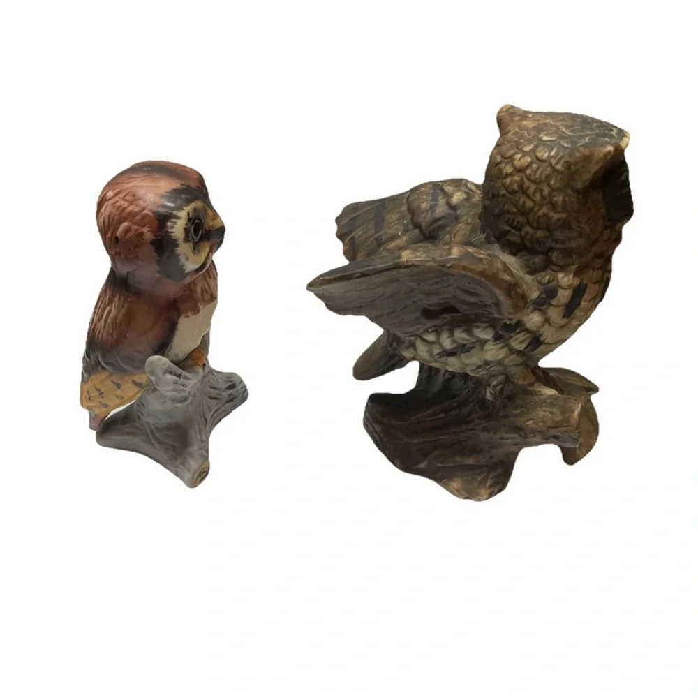 Vintage Homco Bisque Porcelain Owls Figurine Décor Beautiful Set of 2
